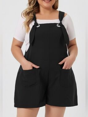 Black Tie-Strap Short Overalls • NWT • 25" waist, 5" inseam
